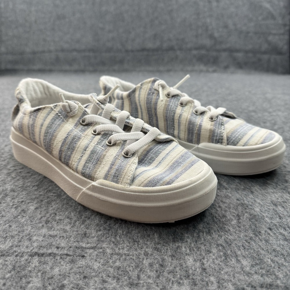 Roxy Summer Sky Canvas Sneaker Ivory/blue Stripe Women 7 Skater Girl Sporty NWOT - Picture 2 of 8